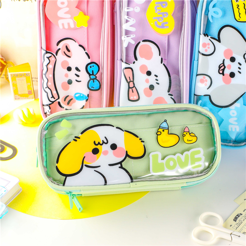 MK-7618 Transparent stationery Pockets Double Layers Multi-functional Pen Bag Pencil Bag02