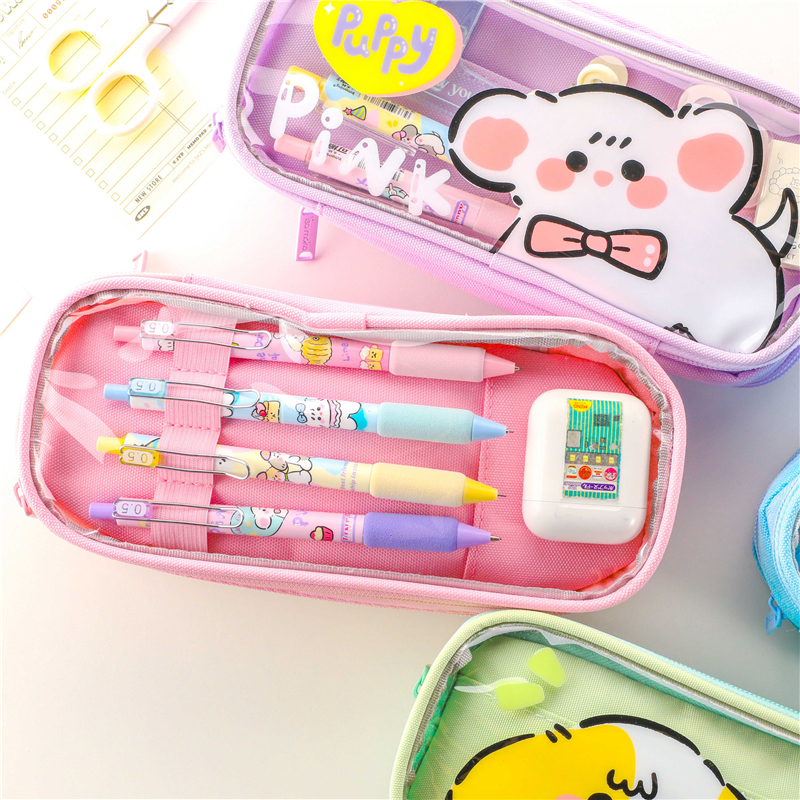 MK-7618 Transparent Stationery Pockets Double Layers Multi-functional cholembera Thumba la Pensulo08