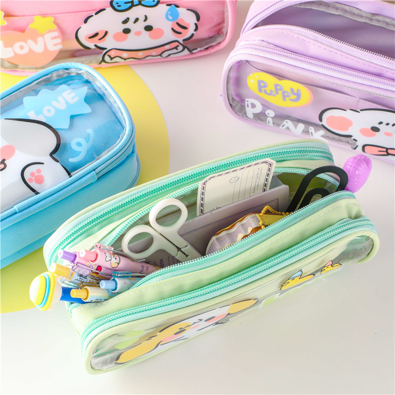 MK-7618 Transparent Stationery Taschen Duebelschichten Multi-Funktioun Pen Bag Pencil Bag16