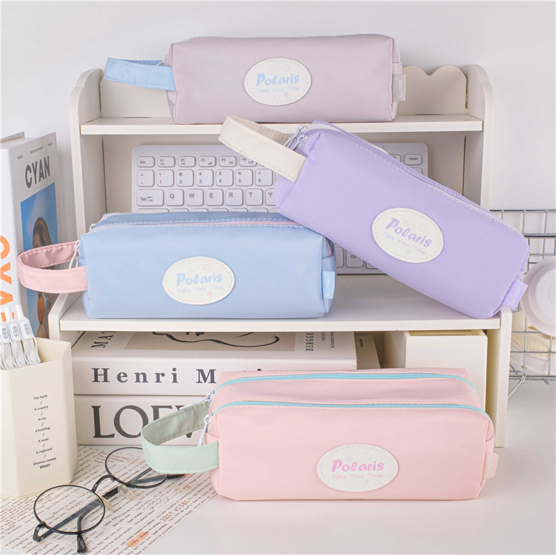 MK-7622 Double Zipper Pen Bag Two Pockets Pencil Bag Composite Cloth Stationery Schoolbag 09