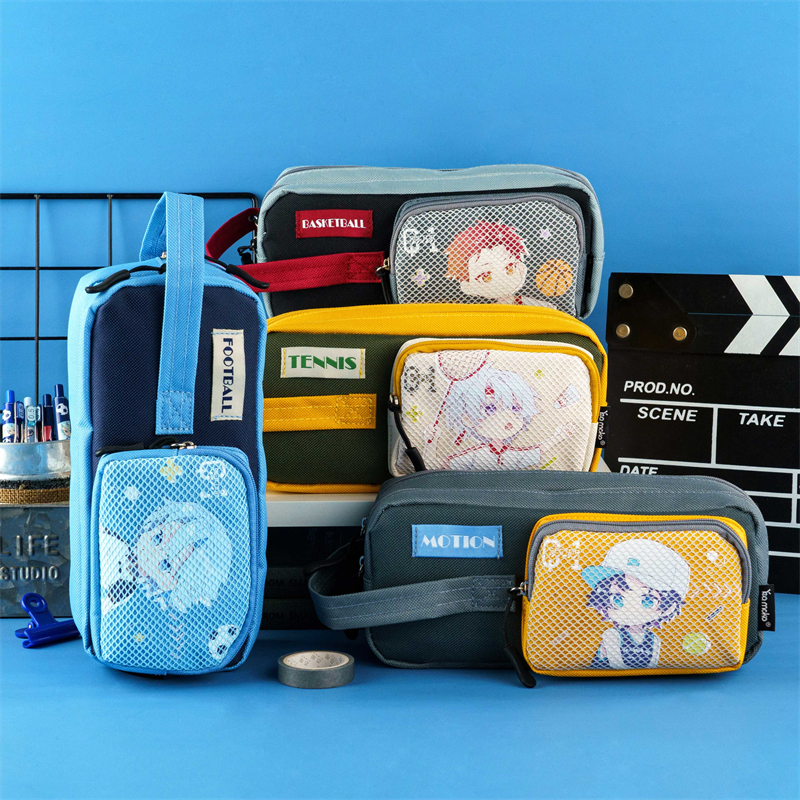 MK-7626 Handheld Pencil Bag Double Zippers Pen Bag Canvas Stationery Pocket 01