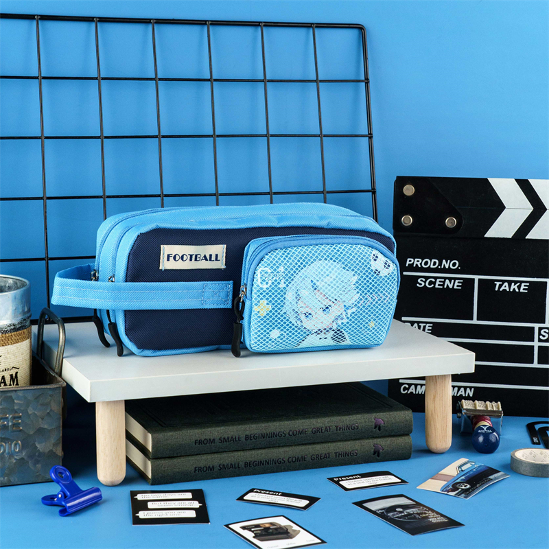 MK-7626 Handheld Pencil Bag Dûbele Ritsen Pen Bag Canvas Stationery Pocket 04