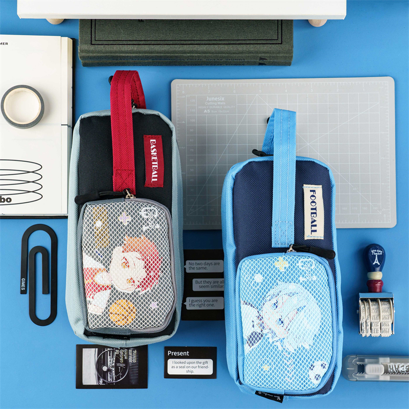 MK-7626 Handheld Pencil Bag Double Zippers Pen Bag Canvas Stationery Pocket 08