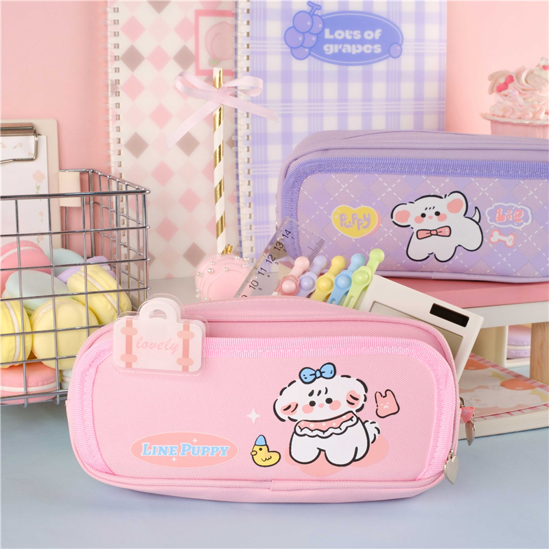 MK-7650 Zipper stationery Pocket Double Pocket Pen Bag Canvas Pencil Bag 08