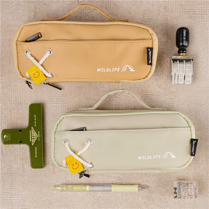 MK-7702 Handheld Double Layer Pencil Bag Canvas Pen Bag Multi-functional stationery Pocket 01