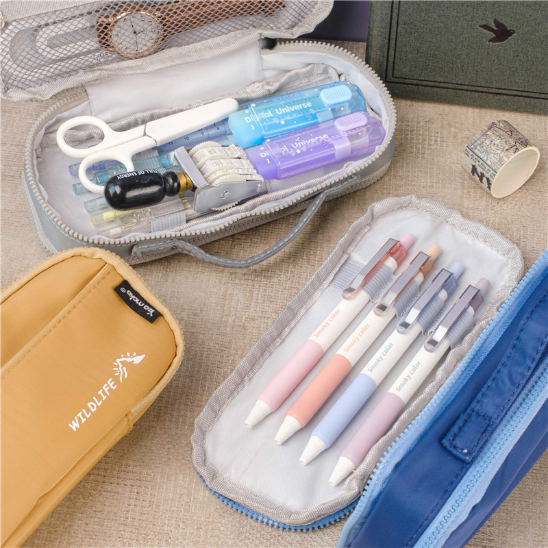 MK-7702 Handheld Double Layer Pencil Bag Canvas Pen Bag Multi-functional stationery Pocket 04