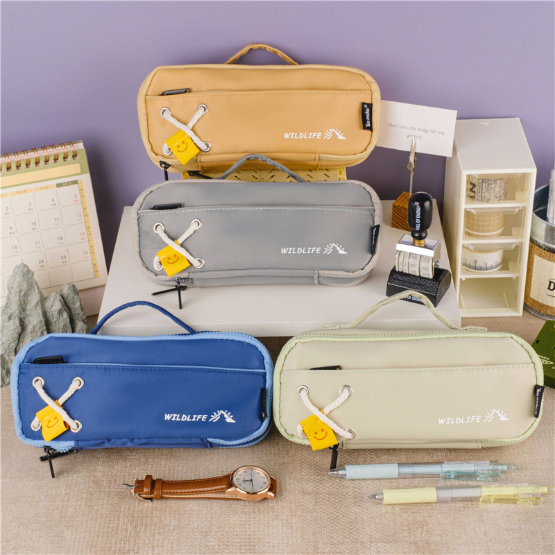 MK-7702 Handheld Double Layer Pencil Bag Canvas Pen Bag Multi-functional stationery Pocket 08