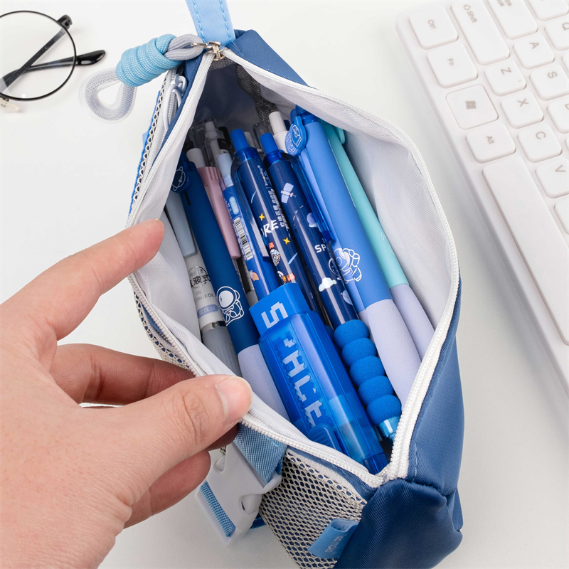 MK-7725 Handheld Double Layer Pen Bag Composite Cloth Pencil Bag Study Stationery Pocket 07