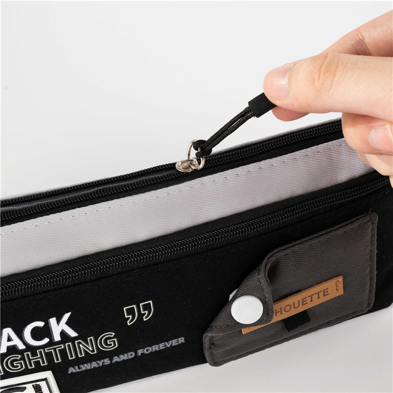 MK-7728 Black Handheld Pen Bag Canvas Pencil Bag Double Layer Stationery Pocket 08