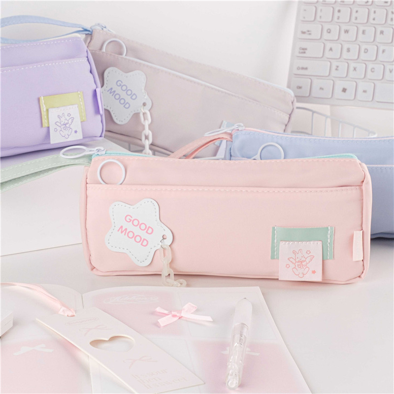 MK-7733 Double Zipper Pencil Pockets Rectangle Pen Bag Composite Cloth Stationery Bag 01