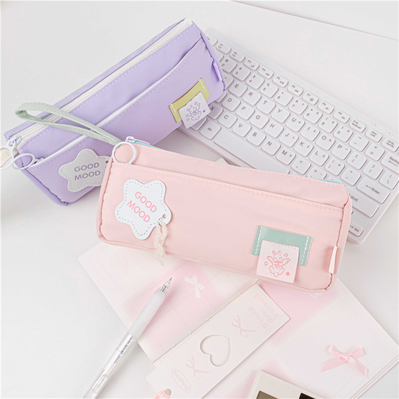 MK-7733 Doble nga Zipper Pencil Pockets Rectangle Pen Bag Composite Cloth Stationery Bag 08