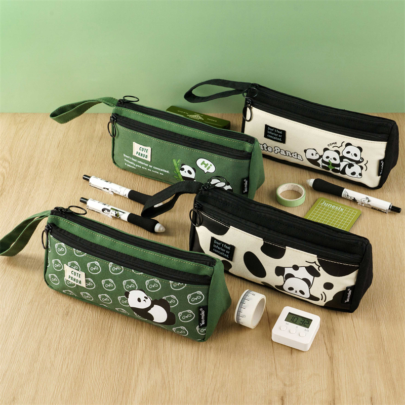 MK-7813 PANDA Handheld Pencil Bag Double Layer Pen Bag Multi-fonctionnel Stationery Pocket 04