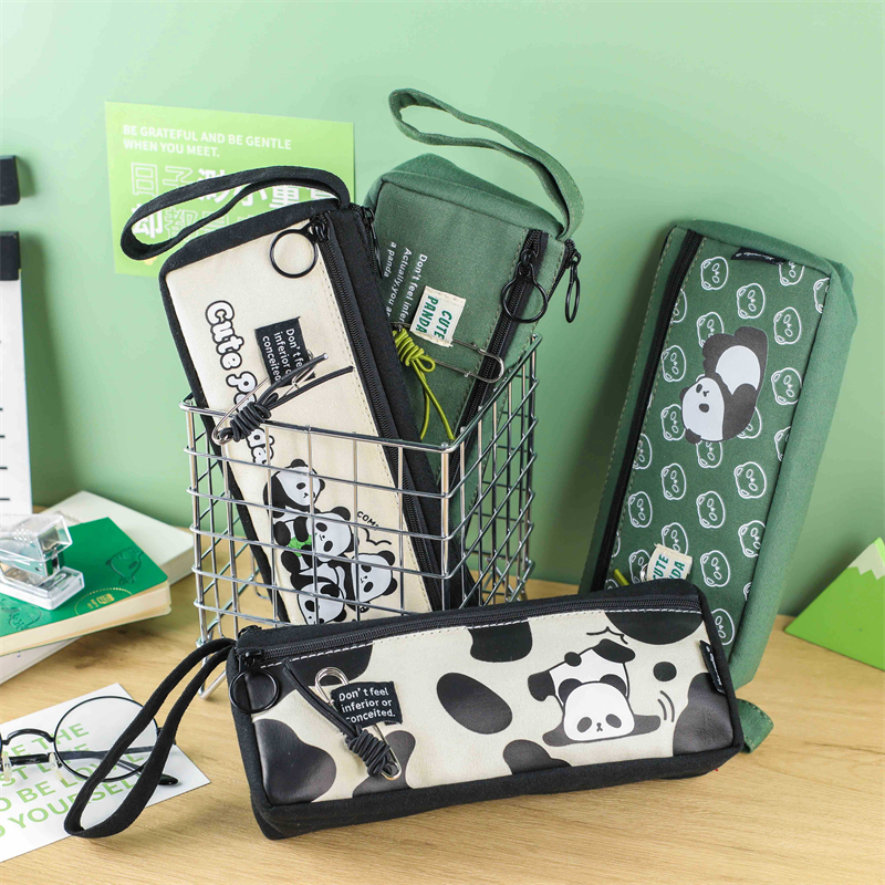 MK-7813 PANDA Handheld Pencil Bag Double Layer Pen Bag Multi-functional Stationery Pocket 07