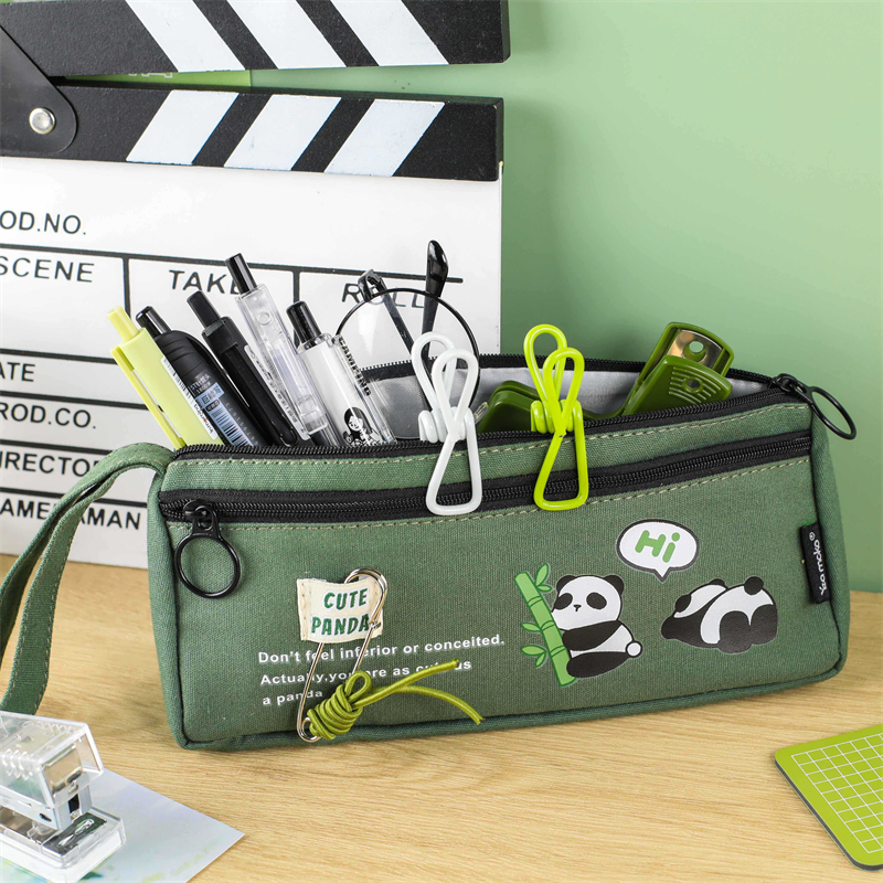 MK-7813 PANDA Handheld Pencil Bag Double Layer Pen Bag Multi-fonctionnel Stationery Pocket 08