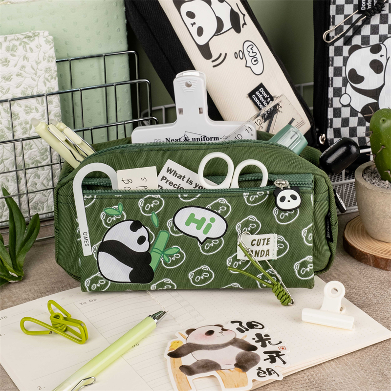 MK-7817 PANDA PANDA Pem Hauv Ntej Zipper Pencil Bag Oxford Rectangle Cwj mem Hnab Ntawv Sau Hnab 08