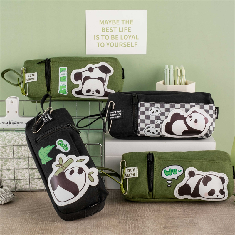 MK-7819 PANDA IsiXeko esikhulu sePencil Isingxobo esiphathwayo seCanvas Pen Bag Handheld Stationery Pocket 02