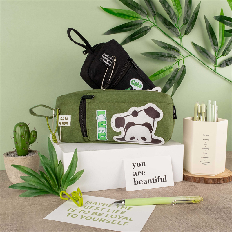 MK-7819 PANDA Big Capacity Pencil Bag Portable Canvas Pen Bag Handheld Stationery Pocket 03