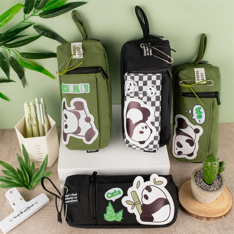 MK-7819 PANDA Grote capaciteit potloodtas Draagbare canvas pennenzak Handheld briefpapierzak 09