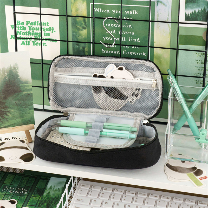 MK-7820 PANDA Handheld Pen Bag Big Capacity Pencil Bag Portable Canvas Stationery Pocket 05