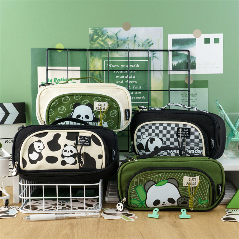 MK-7820 PANDA Bolsa para bolígrafos de mano Bolsa para lápices de gran capacidad Bolsillo de papelería de lona portátil 06