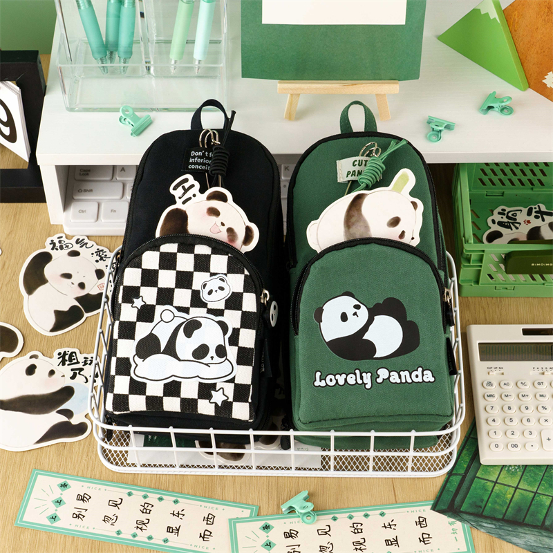 MK-7821 PANDA Canvas Schoolbag Pen Bag Portable Pencil stationery Pocket 06