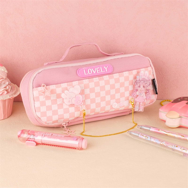 MK-7854 Handheld Double Layer Pencil Bag Canvas Pen Bag Multi-functional stationery Pocket 06