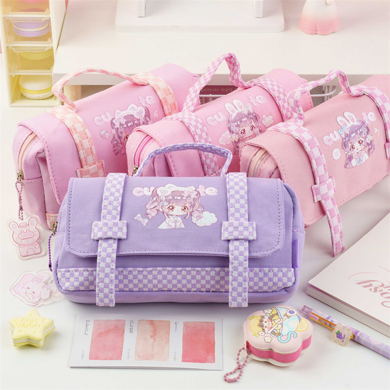 MK-7861 Horizontal Schoolbag Pen Bag Pencil Bag Big Capacity Makeup Pocket Portable Canvas Stationery Pocket 04