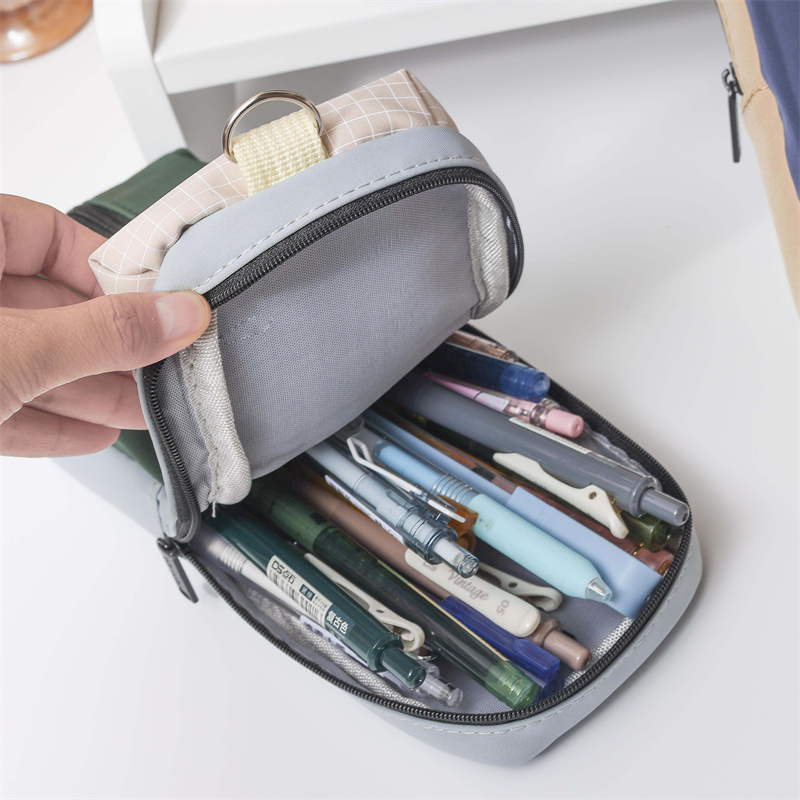 MK-8036 Handheld Pen Bag Long Strip Canvas Pencil Bag Multi-functional Study Stationery Pocket 05