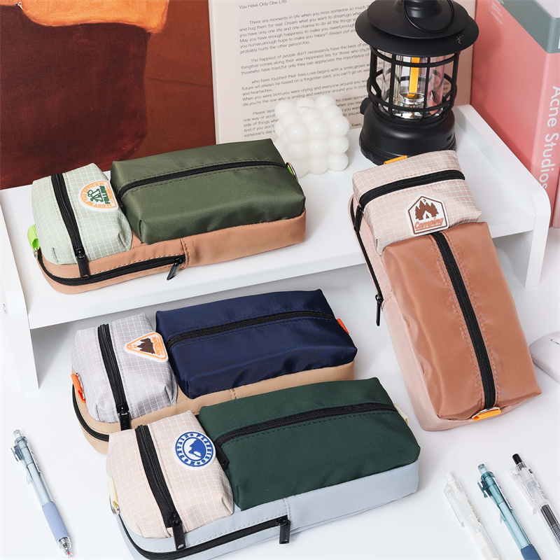 MK-8036 Handheld Pen Bag Long Strip Canvas Pencil Bag Multi-functional Study Stationery Pocket 08