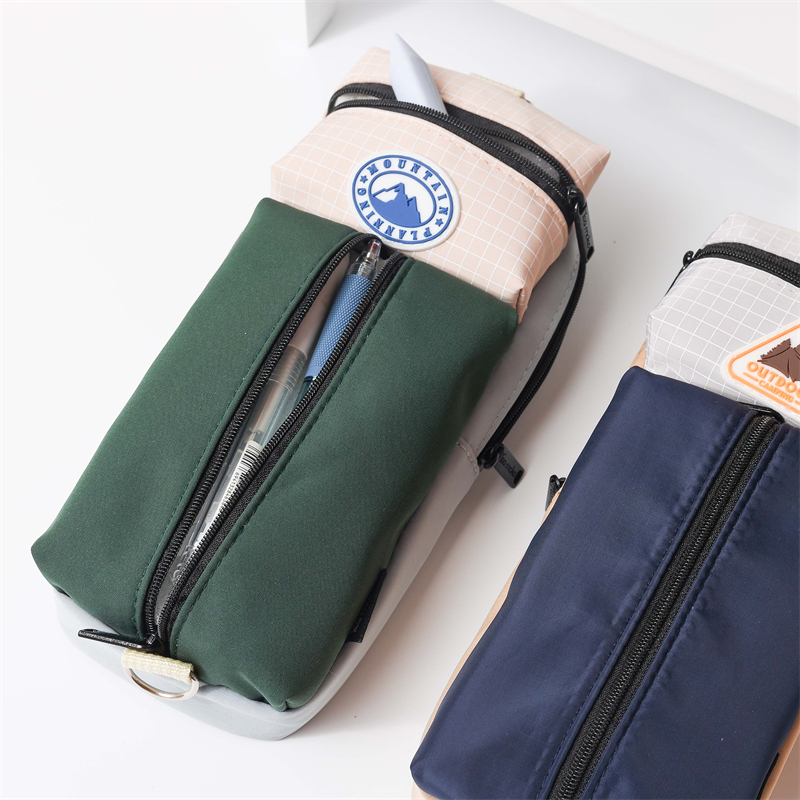 MK-8036 Handheld Pen Bag Long Strip Canvas Pencil Bag Multi-functional Study Stationery Pocket 09