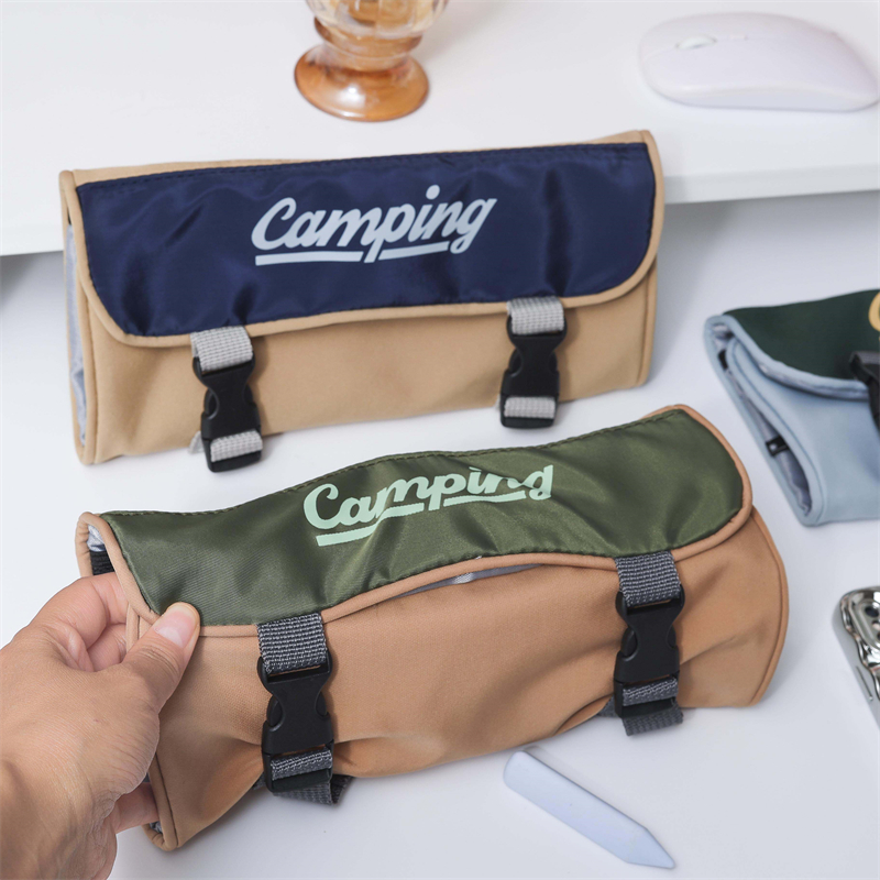 MK-8042 Canvas Pencil Bag Dako nga Kapasidad Handheld Pen Bag Muti-functional Study Stationery Pocket 01