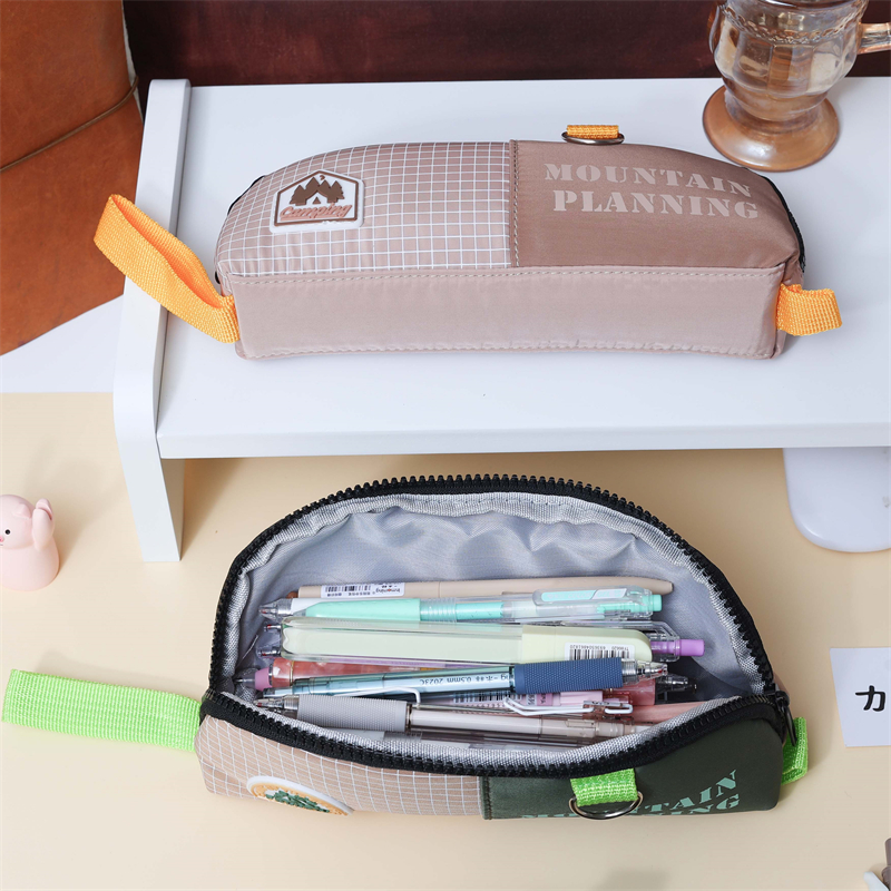 MK-8044 Triangle Canvas Pen Bag Handheld Canvas Pencil Bag Multi-functional Stationery Schoolbag 07