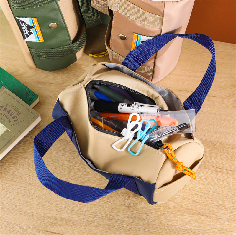 MK-8047 Handheld Cylinder Pen Bag Canvas Square Pencil Bag Muti-functional Study Stationery Pocket 03