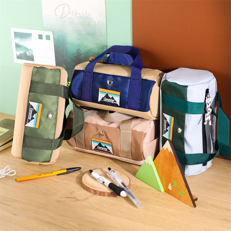 MK-8047 Handheld Cylinder Pen Bag Canvas Square Pencil Bag Muti-functional Study Pocket 04