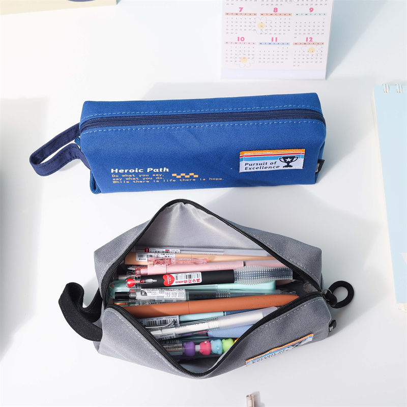 MK-8070 Big Square Pencil Bag Canvas Pen Bag Multi-functional stationery Pocket Study Bag 07