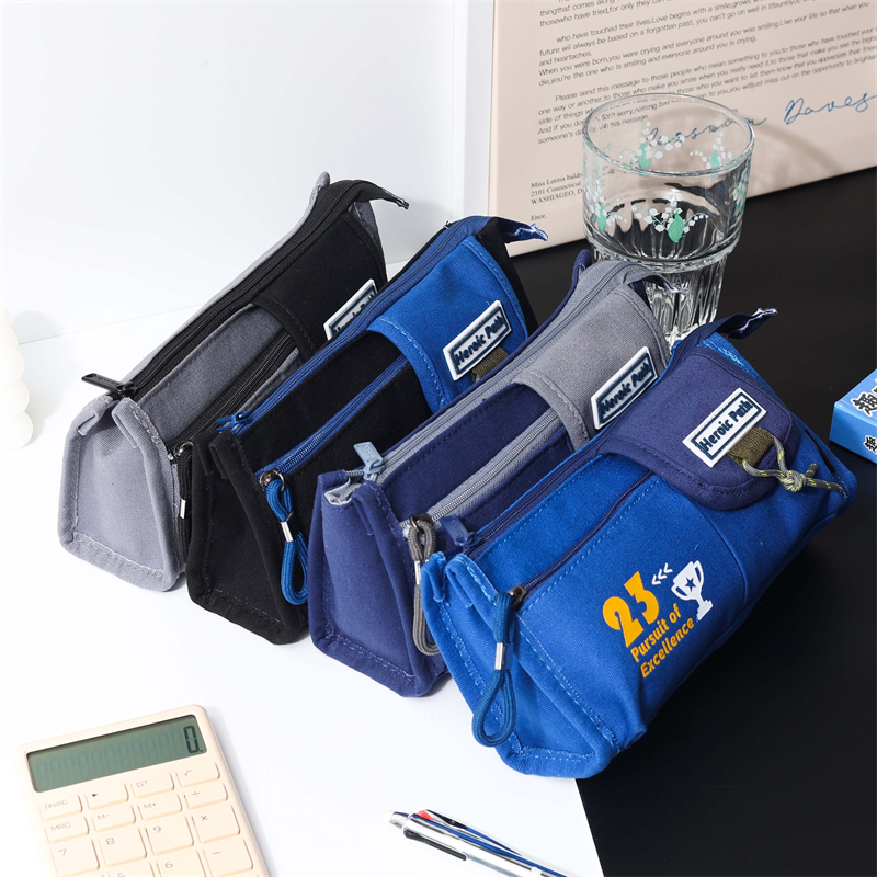 MK-8078 Handheld Pen Bag Canvas Pencil Bag Multi-functional Bag Study Stationery Pocket 09