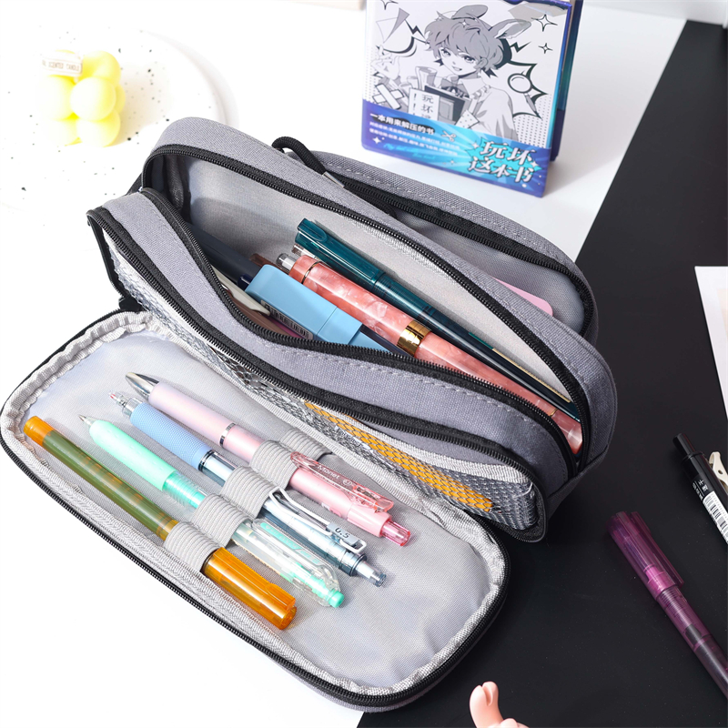 MK-8079 Front Curved Pen Bag Tulo ka Zipper Stationery Case Canvas Pencil Bag School Study Bag 03