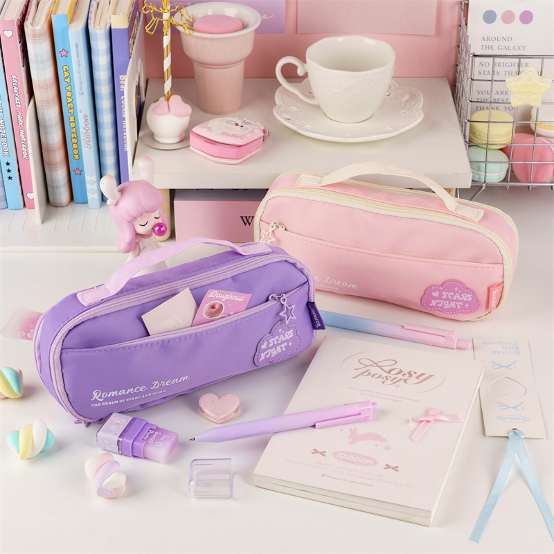 MK-8106 Handheld Double Layer Pen Bag Canvas Square Pencil Bag Muti-functional Study Stationery Pocket 06