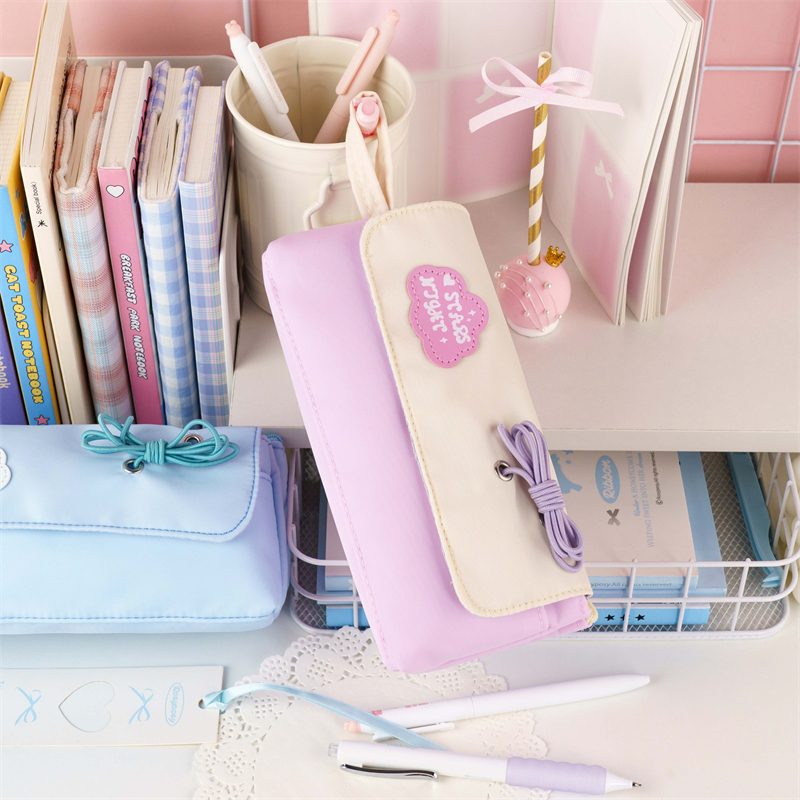 MK-8108 Handheld Pencil Bag Flip Cover Pen Bag Double Stationery Pocket Multi-functional Schoolbag 04