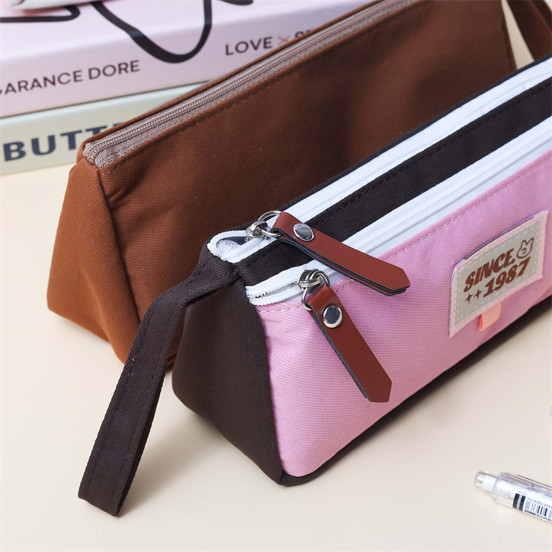 MK-8119 Handheld Pen Bag Double Layer Schoolbag Canvas Pencil Bag Muti-functional Study Stationery Pocket (1)