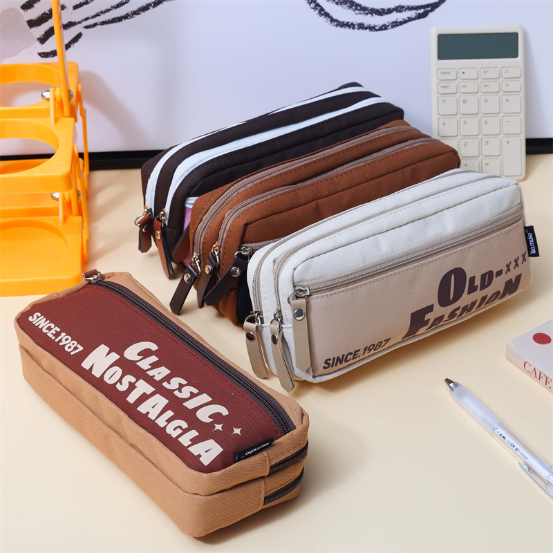 MK-8121 Square Pen Bag Peb Zipper Sau Ntawv Case Canvas Pencil Bag School Study Bag 01