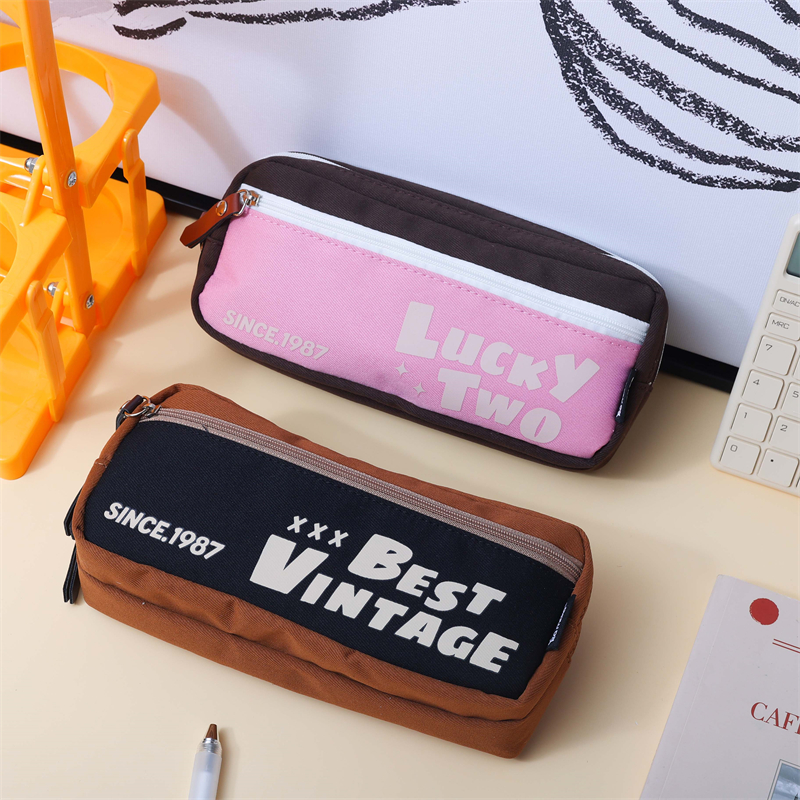 MK-8121 Square Pen Bag Three Zipper Stationery Case Canvas Pencil Bag School Study Bag 07