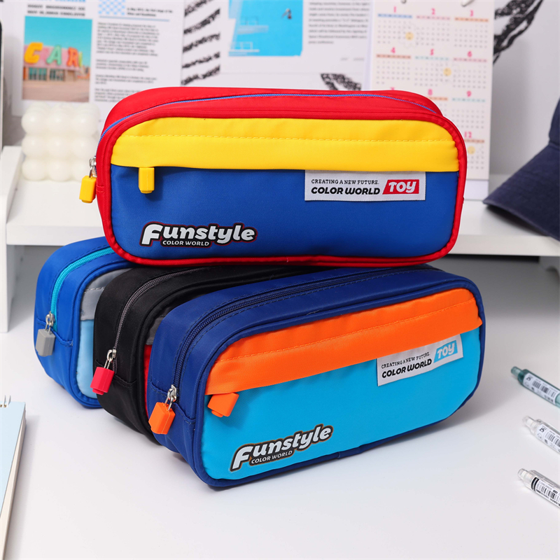 MK-8135 Square Pen Bag Double Pockets Stationery Case Canvas Pencil Bag School Study Bag 05