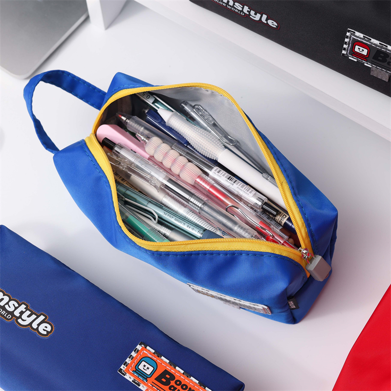 MK-8136 Big Square Pen Bag Canvas Pencil Bag Multi-functional Stationery Pocket Study Bag 01