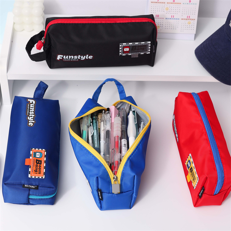 MK-8136 Big Square Pen Bag Canvas Pencil Bag Multi-functional Stationery Pocket Study Bag 03