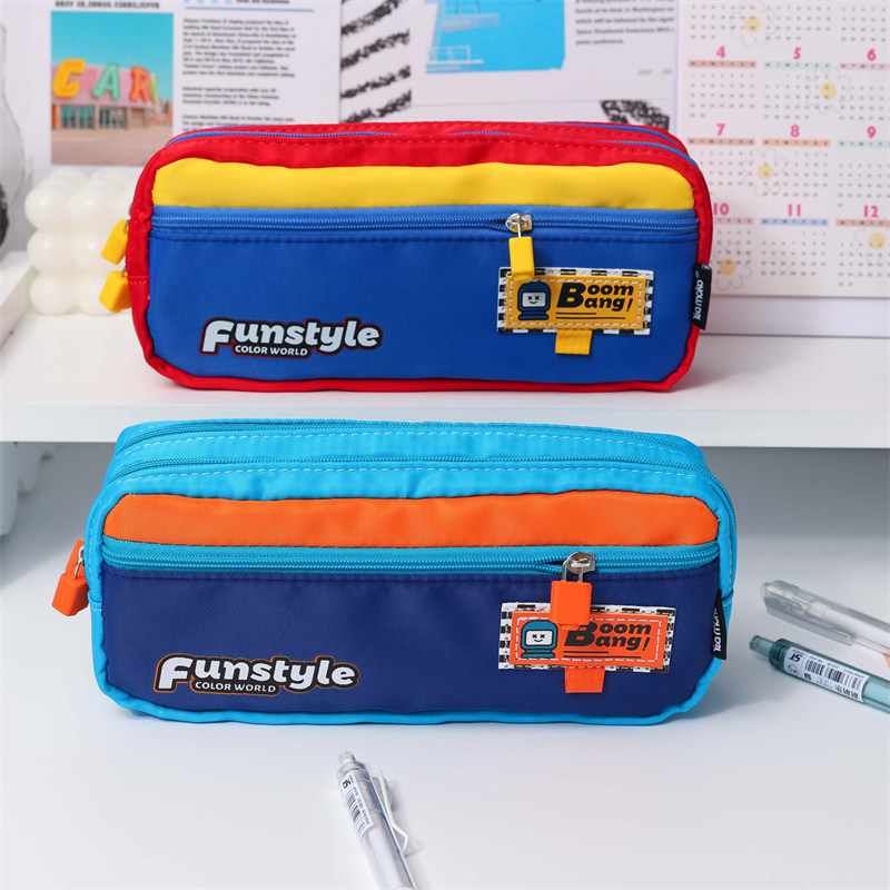 MK-8138 Square Pen Bag Three Zipper Stationery Case Canvas Pensele Mokotla oa Sekolo oa Boithuto 07