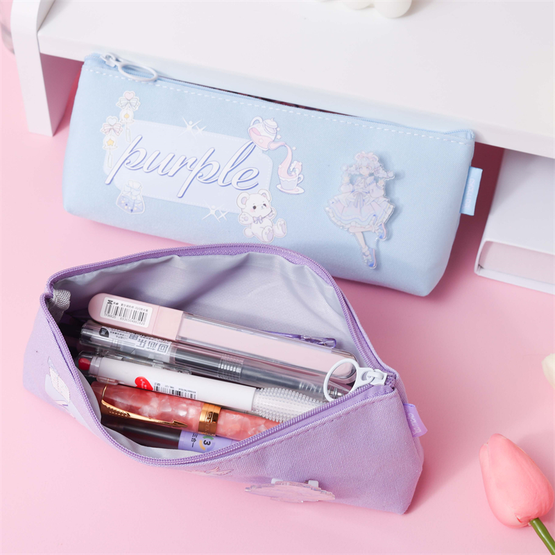 MK-8146 Big Triangle Canvas Pen Bag Handheld Canvas Pencil Bag Multi-functional Stationery Schoolbag 04