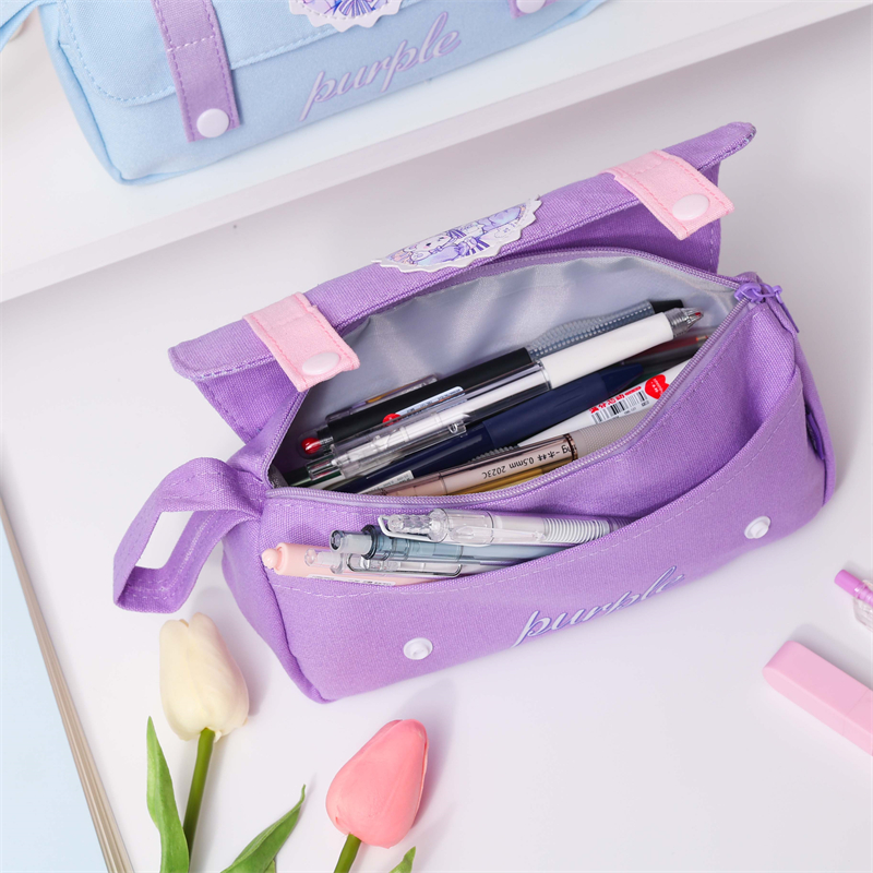 MK-8154 Na Hannun Rufin Alƙala Na Hannu Na Gaba Biyu Jakar Canvas Pencil Bag Muti-Aikin Nazarin Aljihu 02