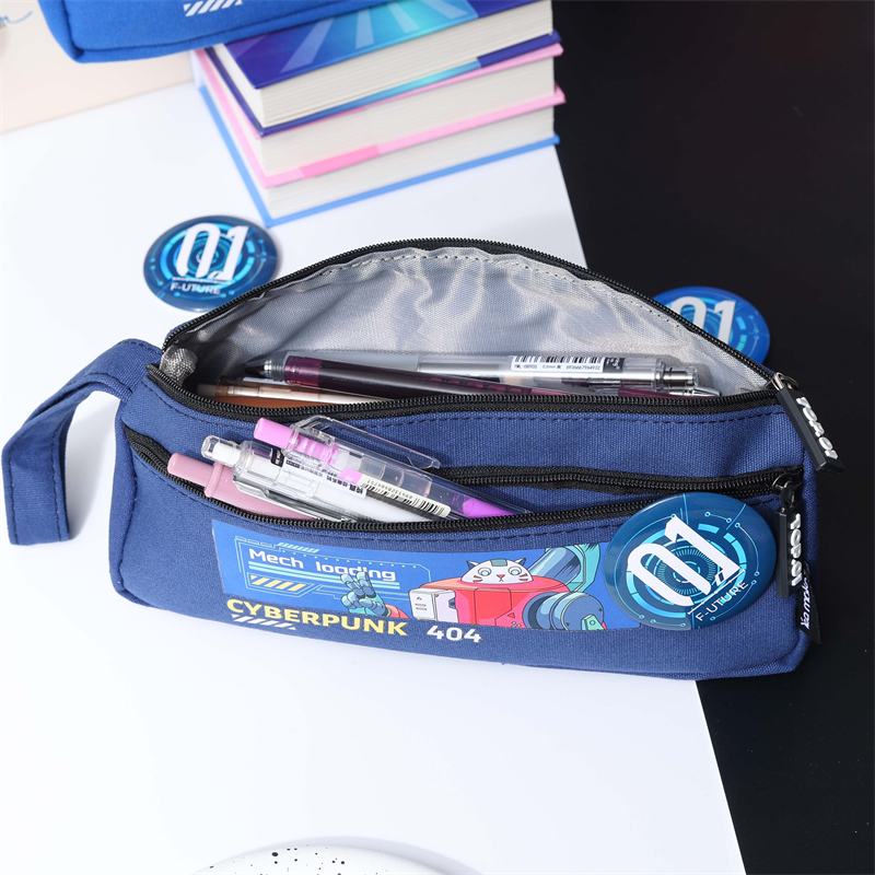 MK-8169 Bolsa de caneta portátil de camada dupla Bolsa de lápis de lona multifuncional para estudo e papelaria (7)