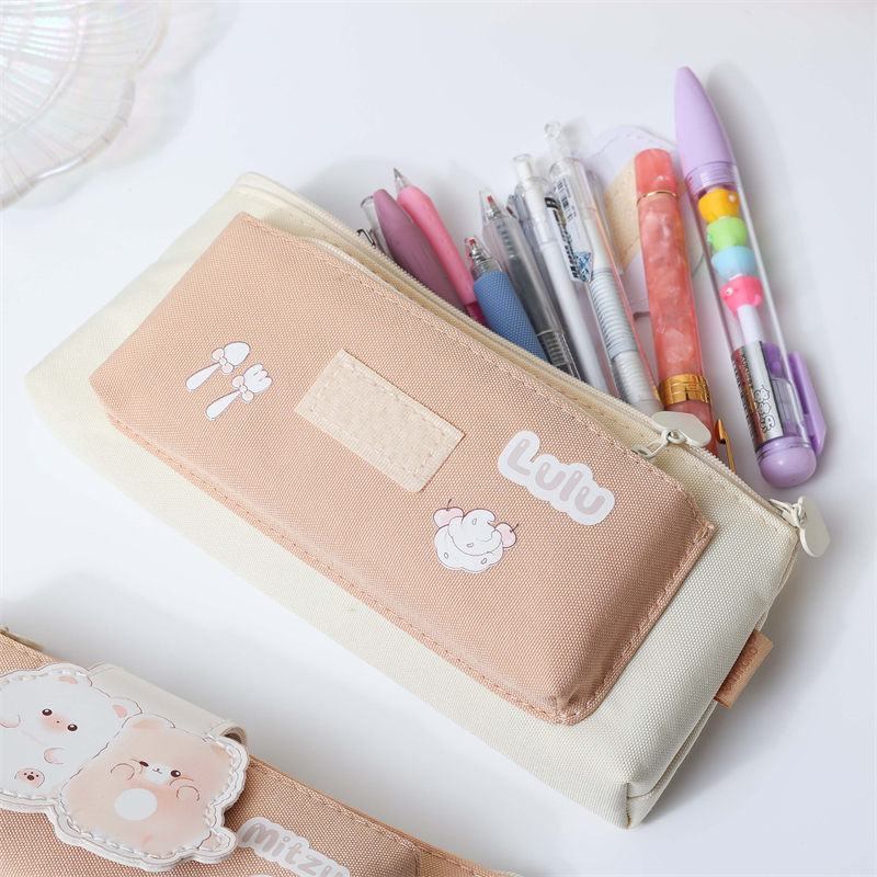 MK-8176 Front Pocket Pen Bag Triangle Pencil Bag Muti-functional Study Bag Big Capacity Canvas Stationery Pocket 03